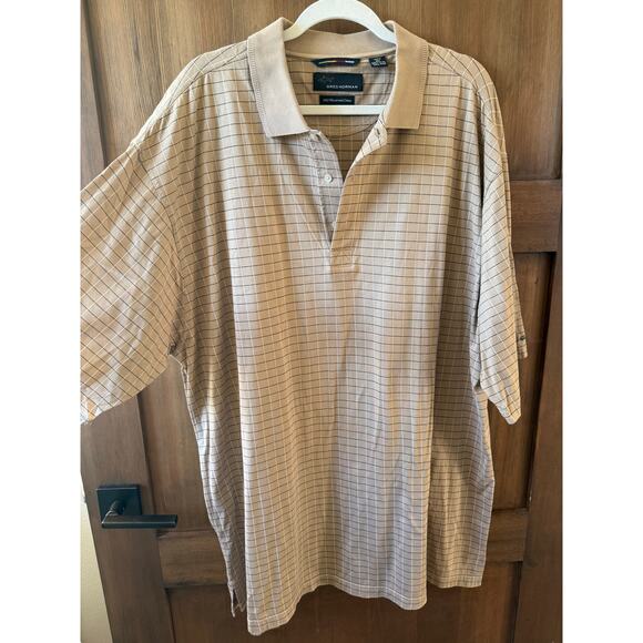 Greg Norman Men's Polo Big & Tall Size 2XLT XXL Tall Beige Plaid Casual‎ - Picture 2 of 6